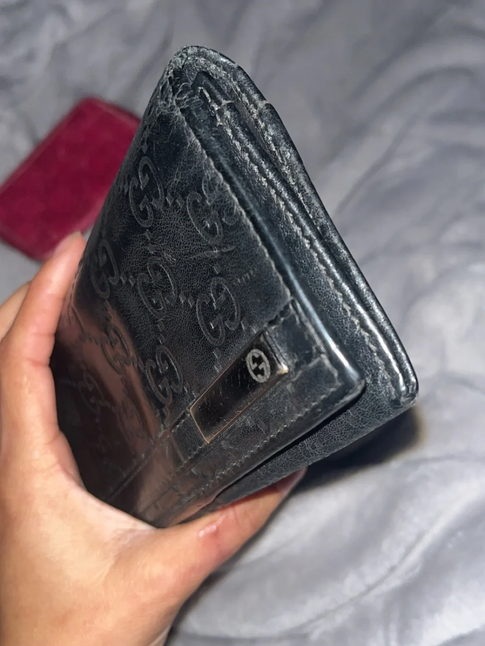 Gucci Black Embossed GG Continental Wallet & comes w/ 1 free mini red GG wallet